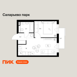 Планировка однокомнатной(квартира) площадью 33 квадратных метров в ЖК “ЖК Саларьево парк”
