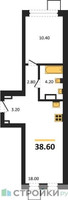 Планировка однокомнатной(квартира) площадью 38.6 квадратных метров в “ЖК Никольский квартал Отрада”