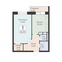 Планировка однокомнатной(квартира) площадью 42.63 квадратных метров в “ЖК Малаховский”