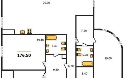 Планировка трехкомнатной(квартира) площадью 176.5 квадратных метров в ЖК “ЖК Исторический дом "Чистые пруды"”