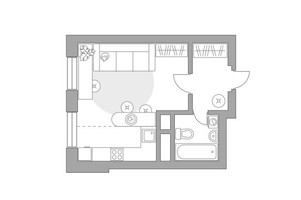 Планировка студии(квартира) площадью 26.34 квадратных метров в “ЖК Ильинойс”