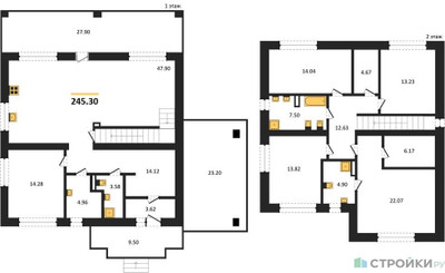 Планировка 4+ комнатной(квартира) площадью 245.3 квадратных метров в ЖК “ЖК Мечта”