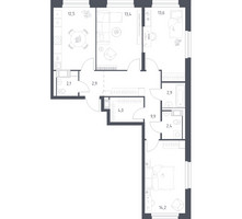 Планировка трехкомнатной(квартира) площадью 76.9 квадратных метров в “ЖК Мытищи Парк”