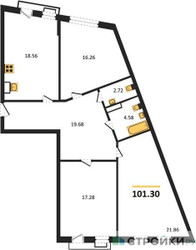 Планировка трехкомнатной(квартира) площадью 101.3 квадратных метров в ЖК “ЖК Эльйон”