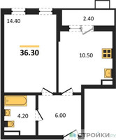 Планировка однокомнатной(квартира) площадью 36.3 квадратных метров в “ЖК Деснаречье”