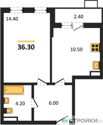 Планировка однокомнатной(квартира) площадью 36.3 квадратных метров в ЖК “ЖК Деснаречье”