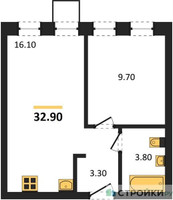 Планировка однокомнатной(квартира) площадью 32.9 квадратных метров в “ЖК Никольский квартал Отрада”