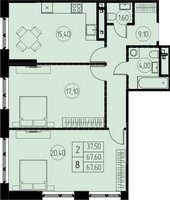 Планировка двухкомнатной(квартира) площадью 67.6 квадратных метров в “ЖК 7 Небо (Седьмое Небо)”