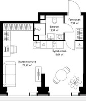Планировка однокомнатной(квартира) площадью 35.49 квадратных метров в “Мультиквартал СИТИДЗЕН”