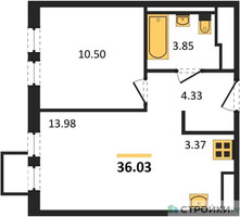 Планировка однокомнатной(квартира) площадью 36.03 квадратных метров в “ЖК Горки Парк”