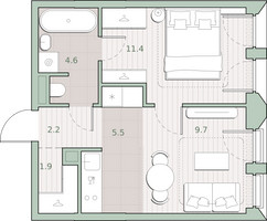 Планировка однокомнатной(квартира) площадью 35.3 квадратных метров в “ЖК Среда на Лобачевского”