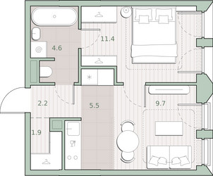 Планировка однокомнатной(квартира) площадью 35.3 квадратных метров в ЖК “ЖК Среда на Лобачевского”