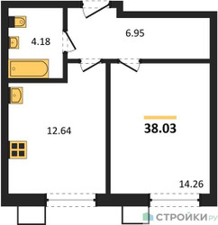 Планировка однокомнатной(квартира) площадью 38.03 квадратных метров в ЖК “ЖК Бархат”
