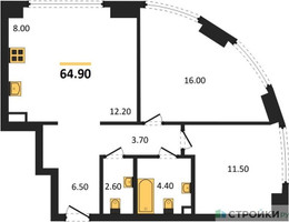 Планировка двухкомнатной(квартира) площадью 64 квадратных метров в “Жилой район Alia (Алиа)”