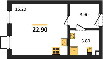 Планировка студии(квартира) площадью 22.9 квадратных метров в ЖК “ЖК Лучи-2”