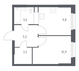 Планировка однокомнатной(квартира) площадью 31.8 квадратных метров в ЖК “ЖК ЭкоБунино (Южное Бунино)”