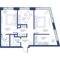 Планировка двухкомнатной(квартира) площадью 63 квадратных метров в “ЖК Свет”