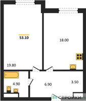 Планировка однокомнатной(квартира) площадью 53.1 квадратных метров в “ЖК Крылатская 33”