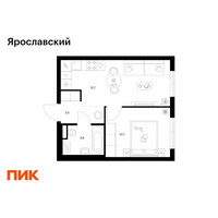 Планировка однокомнатной(квартира) площадью 33.7 квадратных метров в “ЖК Ярославский”