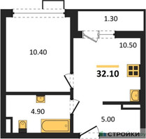 Планировка однокомнатной(квартира) площадью 32.1 квадратных метров в “ЖК Южные сады”