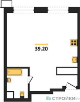 Планировка однокомнатной(квартира) площадью 39.1 квадратных метров в “ЖК Гоголь парк”