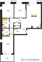 Планировка трехкомнатной(квартира) площадью 96.8 квадратных метров в “ЖК Дзен-кварталы”