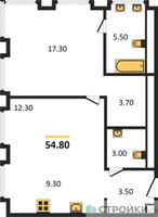 Планировка однокомнатной(квартира) площадью 56.4 квадратных метров в “Роскошный квартал Life Time”