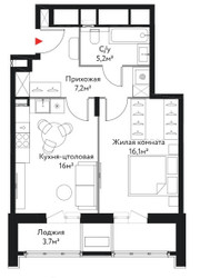 Планировка однокомнатной(квартира) площадью 48.2 квадратных метров в ЖК “ЖК Большая Семерка”