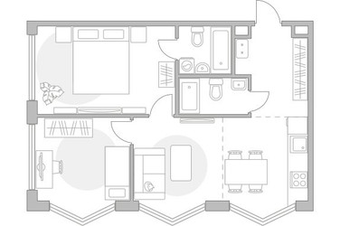 Планировка трехкомнатной(квартира) площадью 61.86 квадратных метров в ЖК “ЖК Мневники от Гранель”