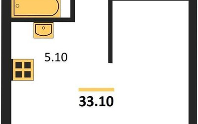 Планировка студии(квартира) площадью 33.1 квадратных метров в ЖК “ЖК Skolkovo ONE (Сколково Уан)”