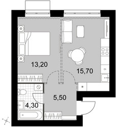 Планировка однокомнатной(квартира) площадью 38.7 квадратных метров в ЖК “Апрелевка Клаб”