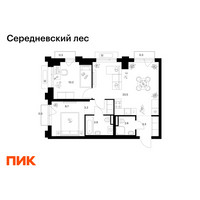Планировка двухкомнатной(квартира) площадью 56.3 квадратных метров в “ЖК Середневский лес”