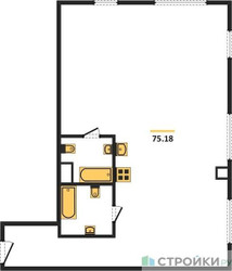Планировка двухкомнатной(квартира) площадью 75.18 квадратных метров в ЖК “Квартал Foriver”