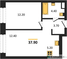 Планировка однокомнатной(квартира) площадью 37.9 квадратных метров в “Жилые кварталы Белый Град”