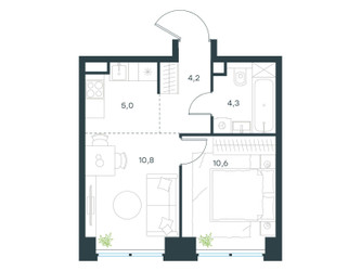 Планировка двухкомнатной(квартира) площадью 34.9 квадратных метров в ЖК “ЖК Левел Звенигородская”