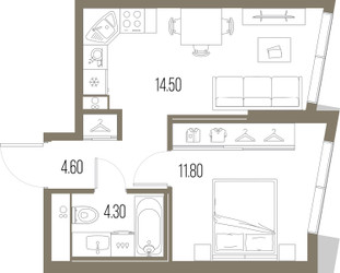 Планировка однокомнатной(квартира) площадью 35.2 квадратных метров в ЖК “ЖК Северный порт. Береговые кварталы”