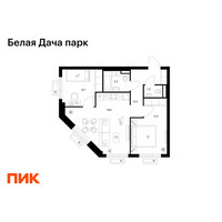 Планировка двухкомнатной(квартира) площадью 51.1 квадратных метров в “ЖК Белая Дача парк”