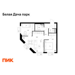 Планировка двухкомнатной(квартира) площадью 51.1 квадратных метров в ЖК “ЖК Белая Дача парк”