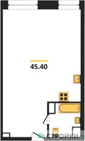 Планировка студии(квартира) площадью 45.4 квадратных метров в “ЖК Стремянный 2 (Амарант)”