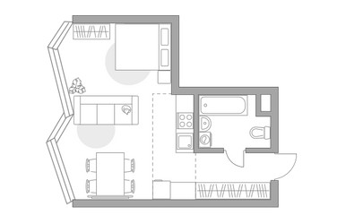 Планировка однокомнатной(квартира) площадью 34.9 квадратных метров в ЖК “ЖК Мневники от Гранель”