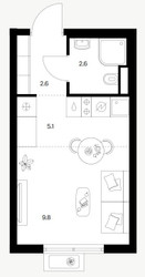 Планировка студии(квартира) площадью 20.1 квадратных метров в ЖК “ЖК Митинский лес”