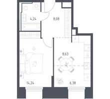 Планировка однокомнатной(апартаменты) площадью 41.57 квадратных метров в “ЖК Скай Спутник”