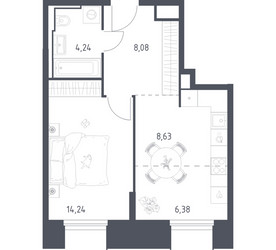 Планировка однокомнатной(апартаменты) площадью 41.57 квадратных метров в ЖК “ЖК Скай Спутник”