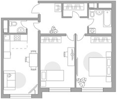 Планировка трехкомнатной(квартира) площадью 54.18 квадратных метров в “ЖК Аникеевский”