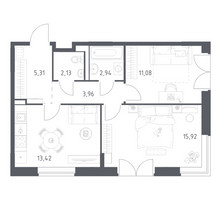 Планировка двухкомнатной(квартира) площадью 54.76 квадратных метров в “ЖК Квартал Западный”