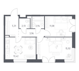 Планировка двухкомнатной(квартира) площадью 54.76 квадратных метров в ЖК “ЖК Квартал Западный”