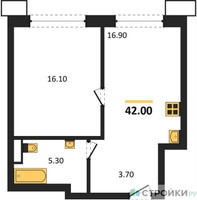 Планировка однокомнатной(квартира) площадью 42 квадратных метров в “ЖК Символ”