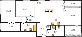 Планировка трехкомнатной(квартира) площадью 107.7 квадратных метров в “ЖК SHIFT (Шифт)”
