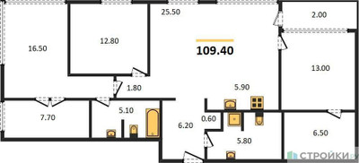 Планировка трехкомнатной(квартира) площадью 107.7 квадратных метров в ЖК “ЖК SHIFT (Шифт)”