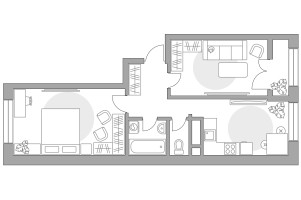 Планировка двухкомнатной(квартира) площадью 51.67 квадратных метров в “ЖК Пехра”
